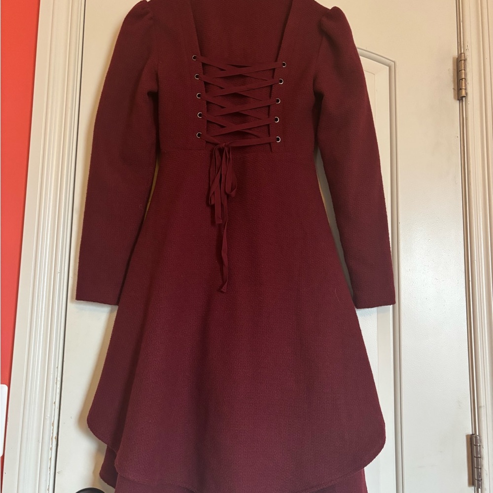 HOT TOPIC  Burgundy Asymmetrical Coat with Corset Back. Gothic Feel. Size XS - Picture 3 of 5